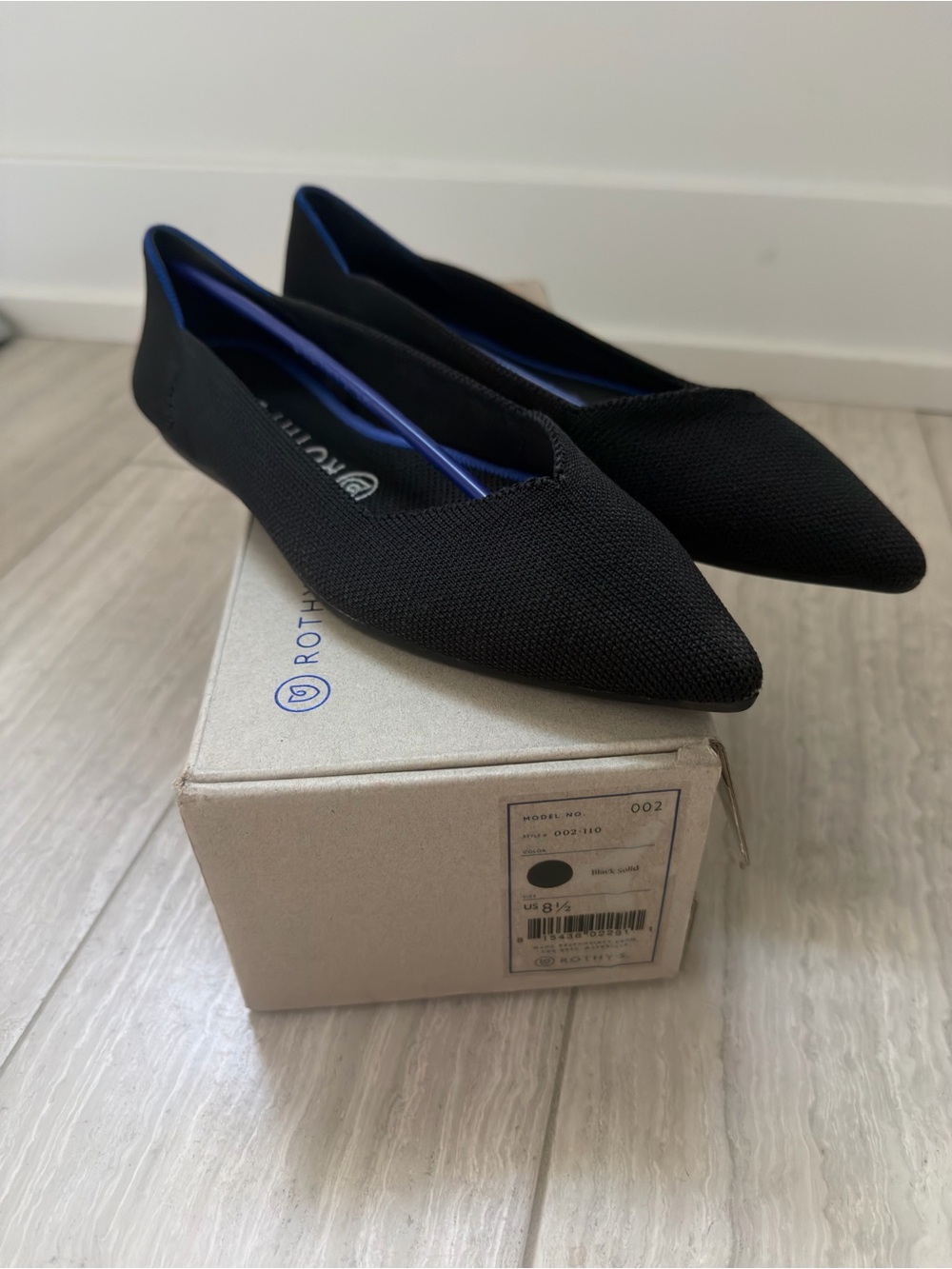 Rothy's Point Flats in Black, size 8.5